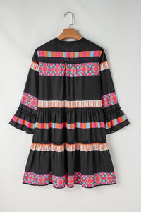 Boho Stripe Ruffle Bell Sleeve Dress