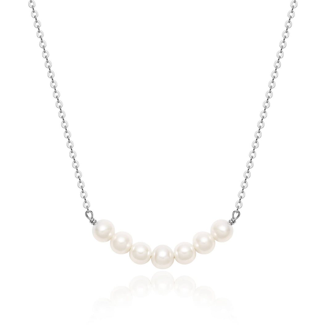 Organic Freshwater Pearl Bar Necklace Rhodium plate|5-1329-R