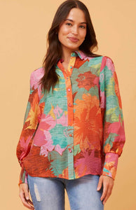 Vibrant Floral Button-Up Blouse