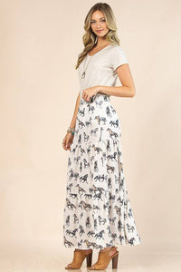 AV1240-CALLIE HORSE PRINT TIERED MAXI SKIRT