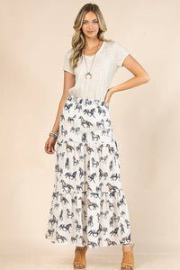 AV1240-CALLIE HORSE PRINT TIERED MAXI SKIRT