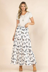 AV1240-CALLIE HORSE PRINT TIERED MAXI SKIRT