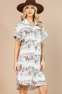 AV1246-CELINE WESTERN PRINT BUTTON DOWN KNIT DRESS