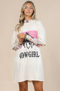 AV1202-CARLA WESTERN COWGIRL GRAPHIC T-SHIRT DRESS