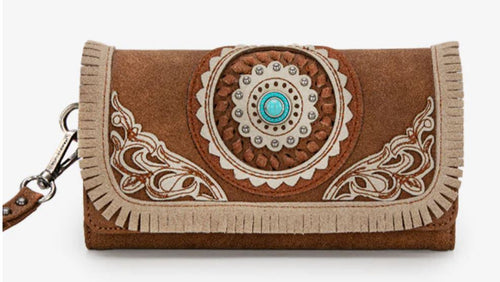 Montana West - Concho Cut Out Wristlet Wallet - Brown