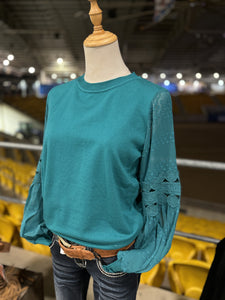 ALBANY LACE SLEEVES KNIT JUMPER Teal