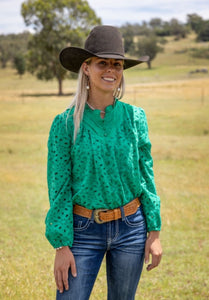 Embroidery Long Sleeve Top - Green