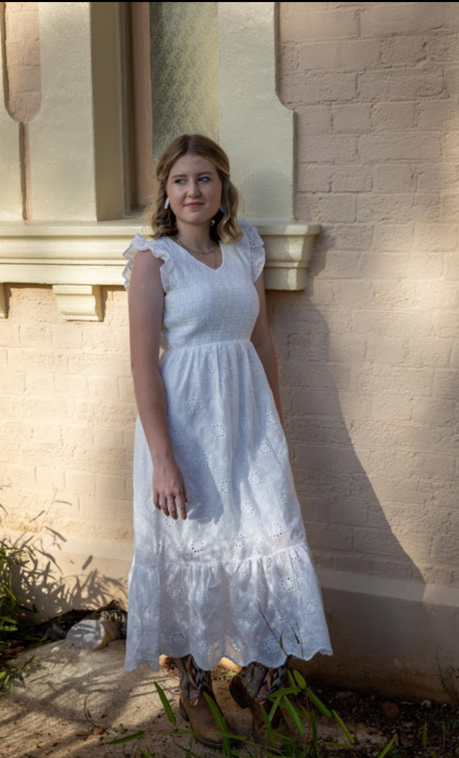 White Eyelet Lace Maxi Dress