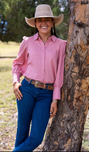 Jo Dee - Linen Puff Sleeve Top- Dusty Pink