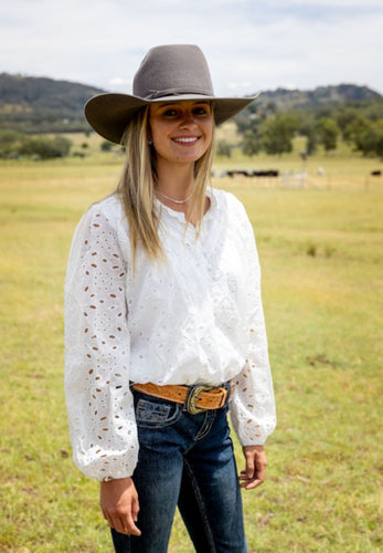 Embroidery Long Sleeve Top - White