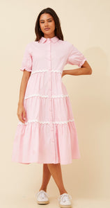 TIFFANY RIC RAC SHIRT DRESS- Pink