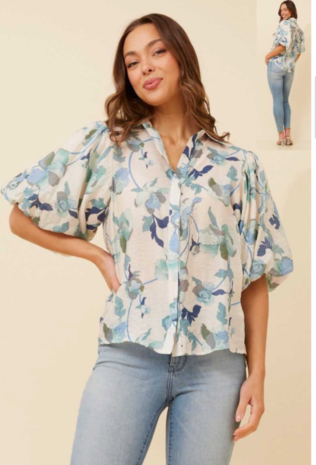 WILKIE PUFF SLEEVE BOHO TOP leaf