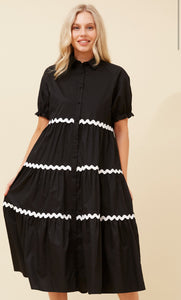 TIFFANY RIC RAC SHIRT DRESS- Black