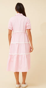 TIFFANY RIC RAC SHIRT DRESS- Pink