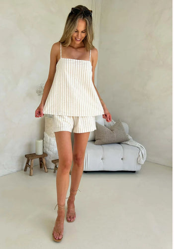 Stripe Set- Tan and white