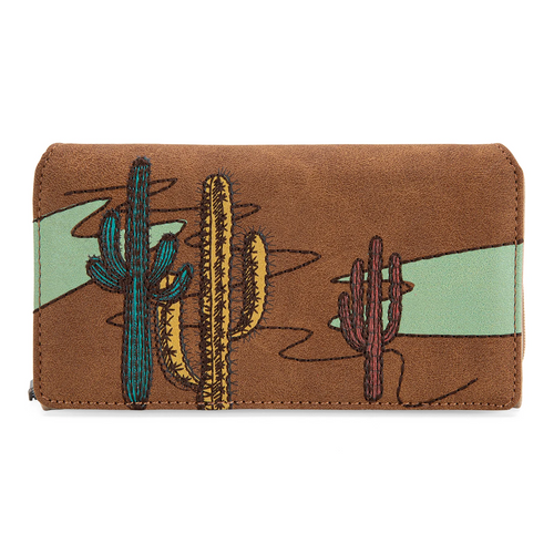 Montana West Embroidered Collection Long Wallet-Tan