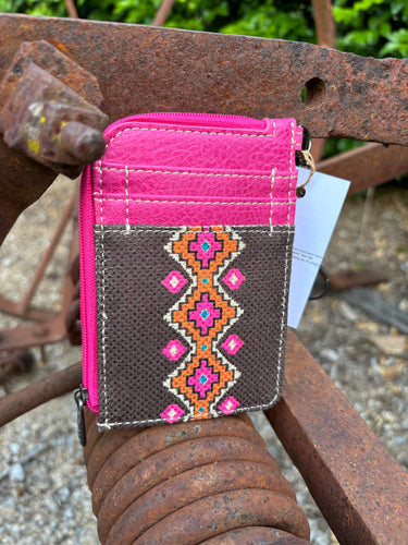 Wrangler Southwestern Art Print Mini Zip Card Case -Pink