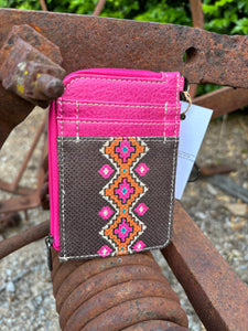 Wrangler Southwestern Art Print Mini Zip Card Case -Pink