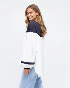 NAVY AND WHITE COLOUR BLOCK BLOUSE