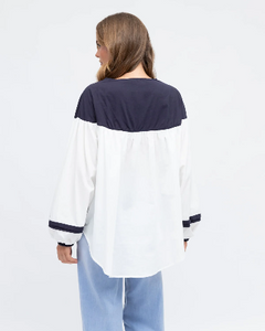NAVY AND WHITE COLOUR BLOCK BLOUSE