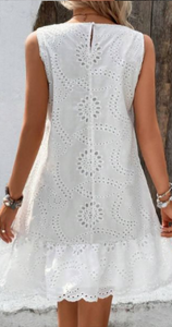 Embroidered Dress - White Sleeveless