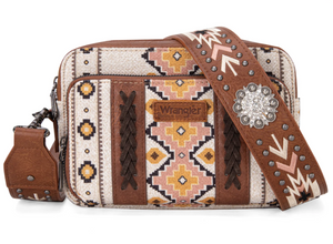 Wrangler Aztec Printed Crossbody Purse - Coffee