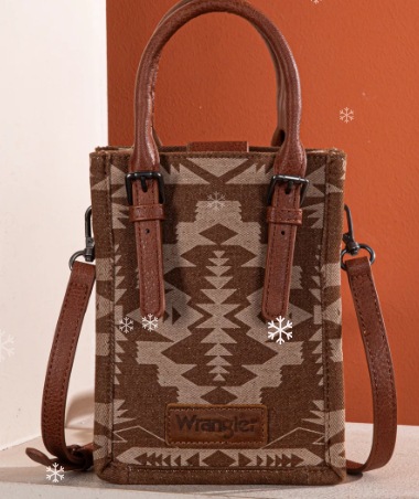 Wrangler Southwestern Print Canvas Tote/Crossbody - Brown