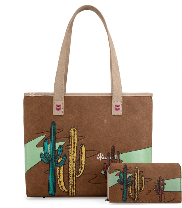 Montana West Embroidered Tote with Wallet Set