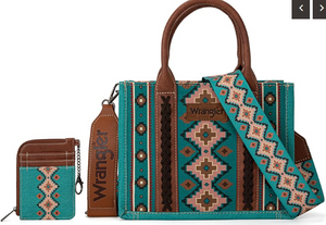 Wrangler Aztec 2 Pc Set Small Tote & Card Case - Turquoise