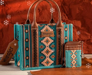 Wrangler Aztec 2 Pc Set Small Tote & Card Case - Turquoise