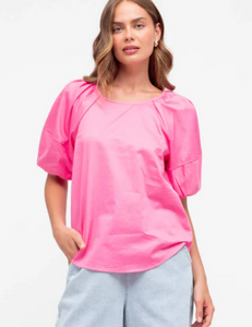 Curved Hem Bubble Top - Pink