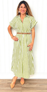 Peyton Maxi Dress - Green & White Stripe