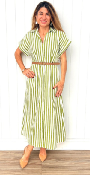 Peyton Maxi Dress - Green & White Stripe