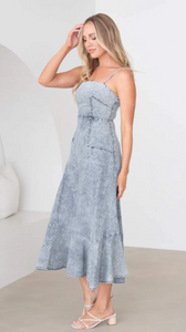 Light Denim Square Back Midi Dress