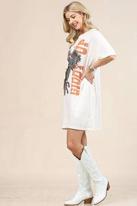 AV1202-LOREN WESTERN GIDDY UP COWBOY GRAPHIC T-SHIRT DRESS