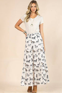 AV1240-CALLIE HORSE PRINT TIERED MAXI SKIRT