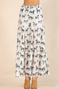 AV1240-CALLIE HORSE PRINT TIERED MAXI SKIRT