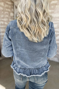 Denim Ruffle Raw Hem Jacket