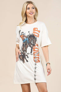 AV1202-LOREN WESTERN GIDDY UP COWBOY GRAPHIC T-SHIRT DRESS