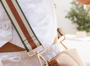 Daisy stripe crossbody bag  - Tan - Green Strap