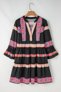 Boho Stripe Ruffle Bell Sleeve Dress