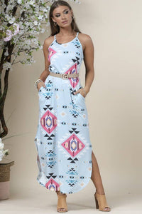 AV1039-CAMERON TRIBAL PRINT STRAP MAXI DRESS