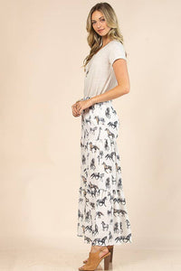 AV1240-CALLIE HORSE PRINT TIERED MAXI SKIRT