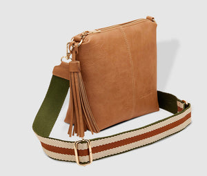 Kasey Crossbody Bag with Stripe Strap - Camel