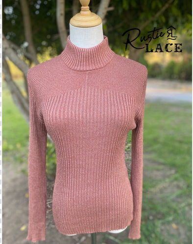 POLO NECK RIBBED KNIT - High Neck - Rose
