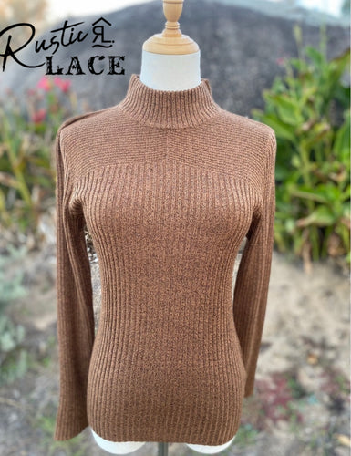 Polo Neck Ribbed Knit  - High Neck - Ginger Bread