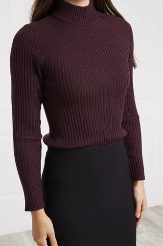 POLO NECK RIBBED KNIT - High Neck - Plum